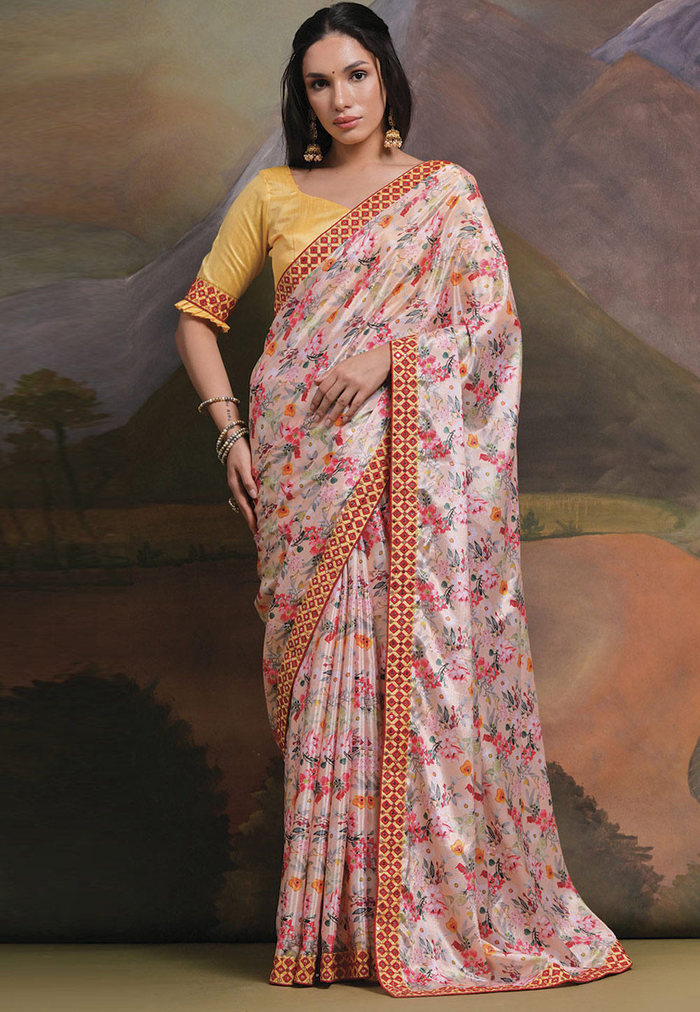 Off White Chinon Saree With Blouse 279462