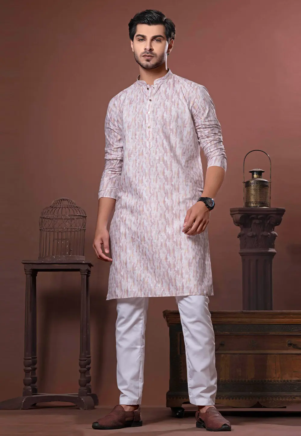 Off White Cotton Kurta Pajama 302119