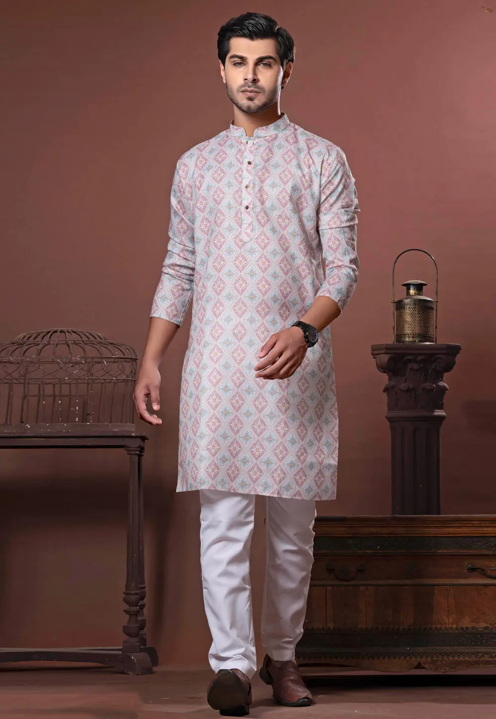 Off White Cotton Kurta Pajama 302121