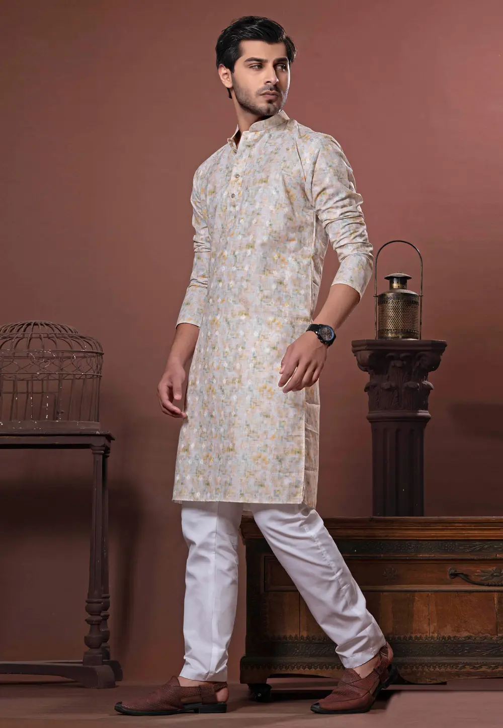 Off White Cotton Kurta Pajama 302122