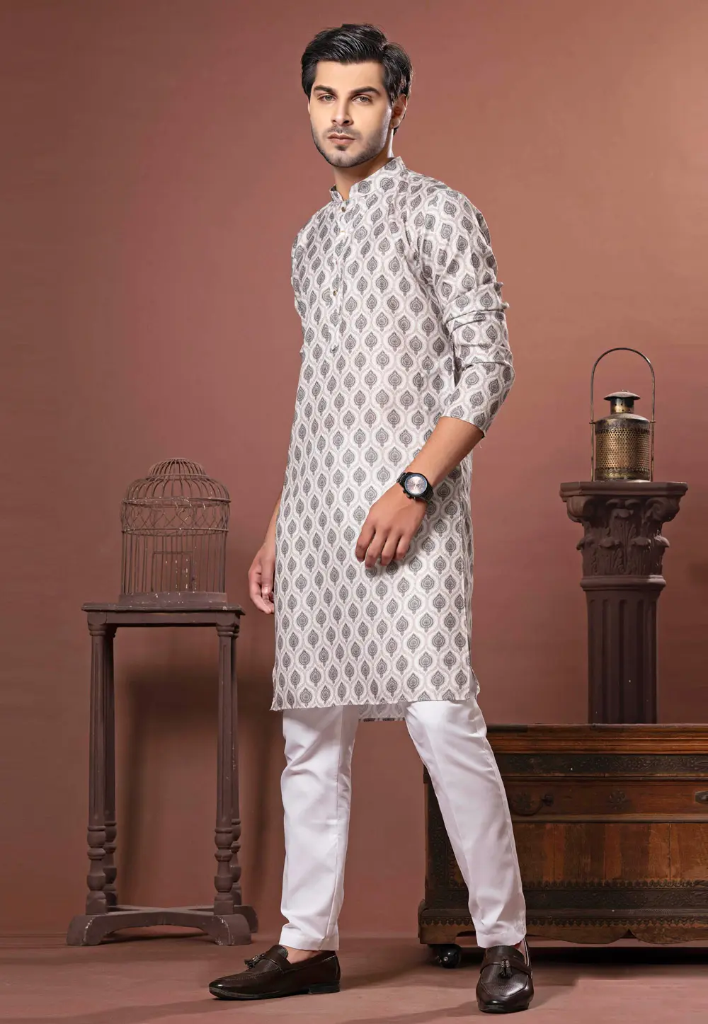 Off White Cotton Kurta Pajama 302126