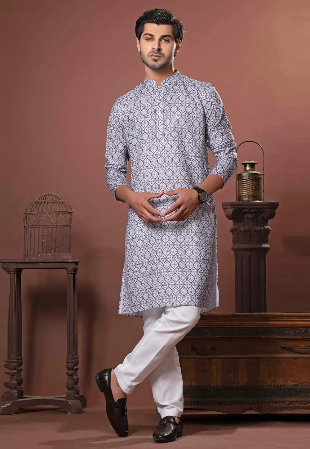 Off White Cotton Kurta Pajama 302128