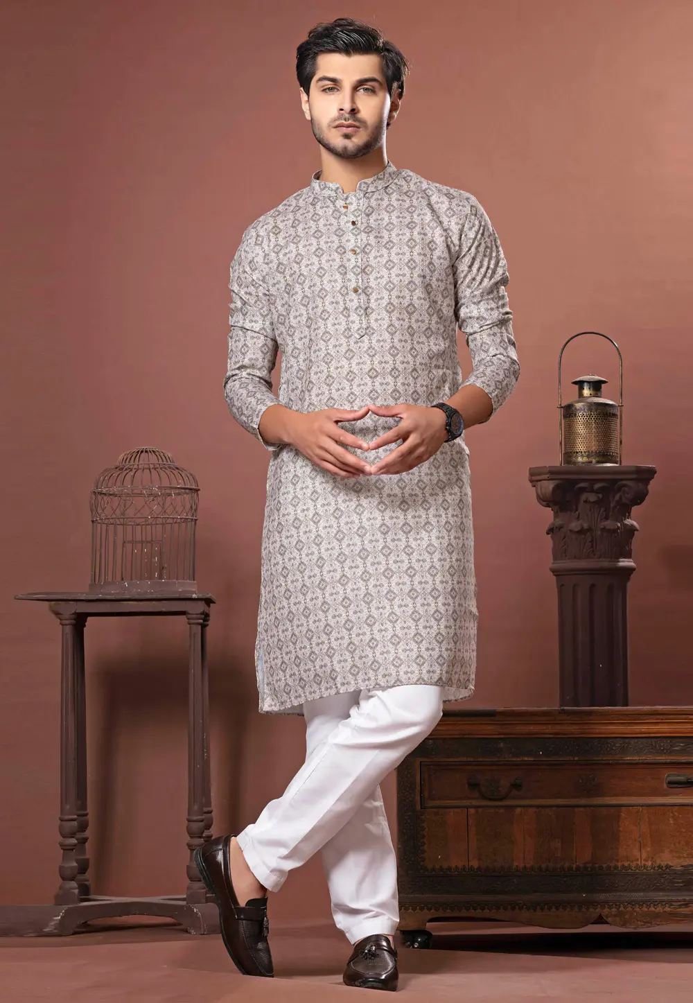 Off White Cotton Kurta Pajama 302135