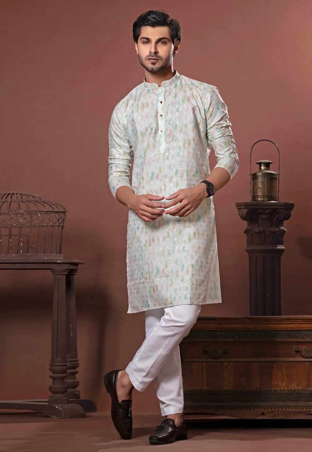 Off White Cotton Kurta Pajama 302139