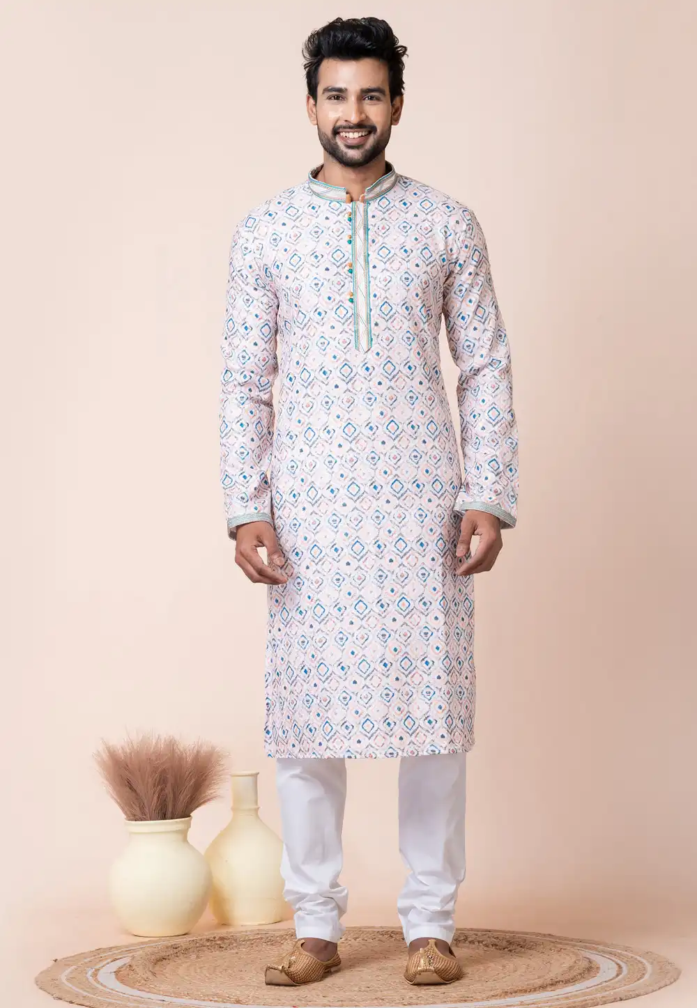 Off White Cotton Kurta Pajama 294317