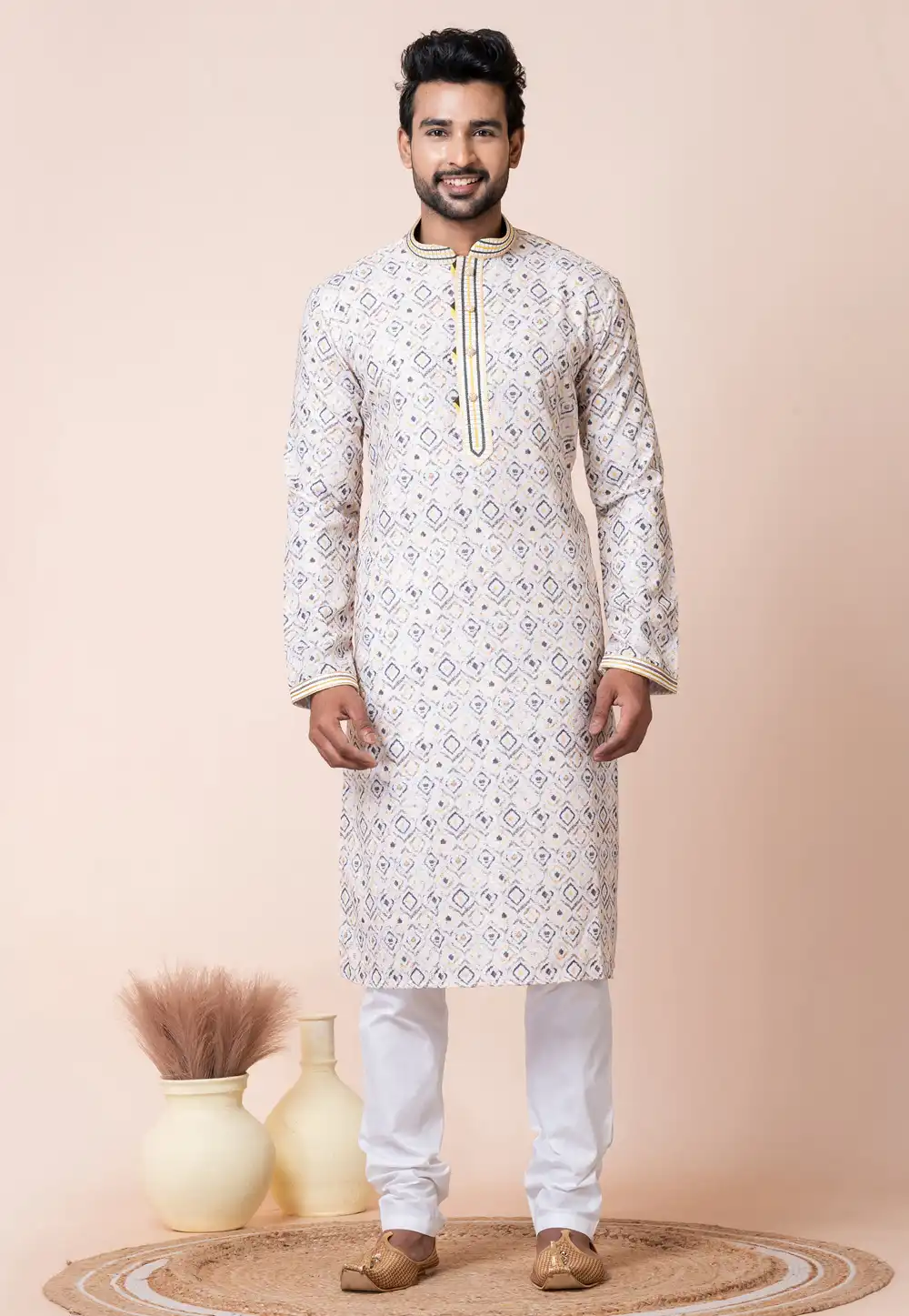 Off White Cotton Kurta Pajama 294318