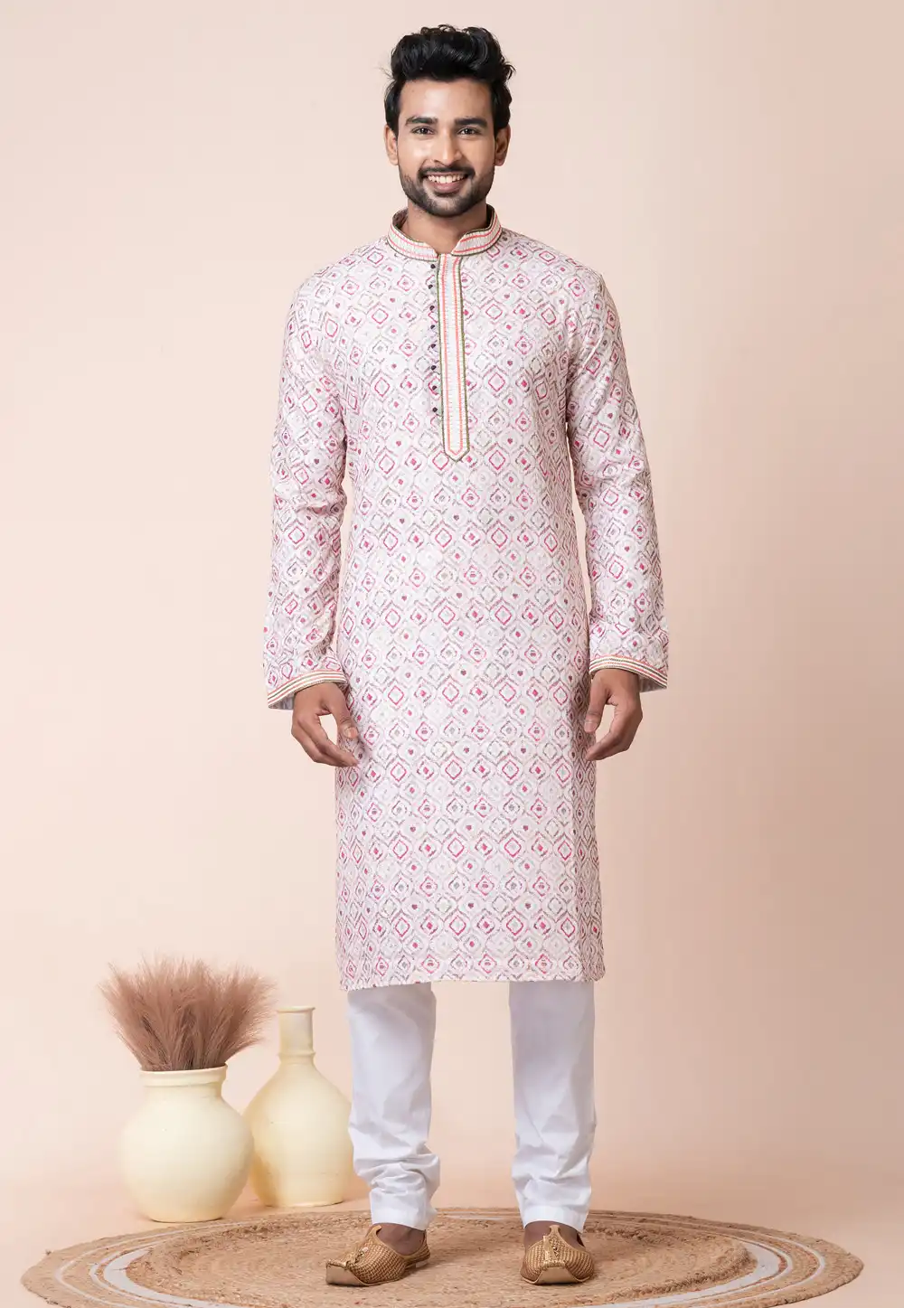 Off White Cotton Kurta Pajama 294319