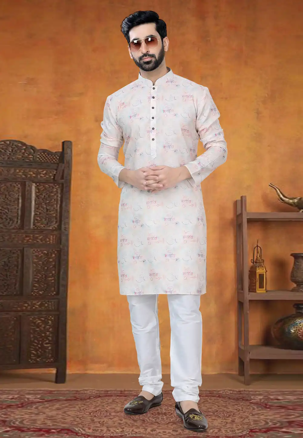 Off White Cotton Kurta Pajama 295012