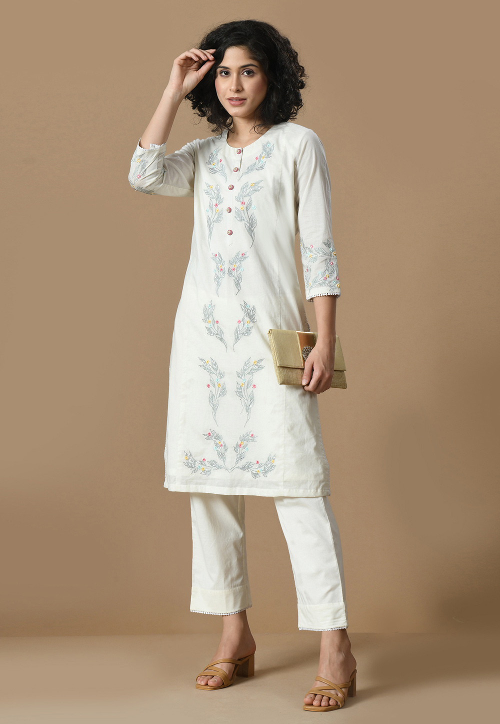 Off White Cotton Kurta Set With Pent 305441