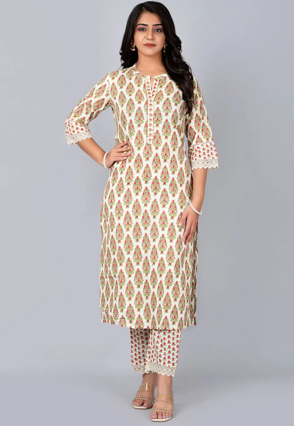 Off White Cotton Kurta Set With Pent 302752