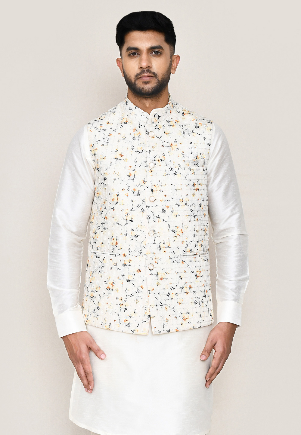 Off White Cotton Nehru Jacket 306054