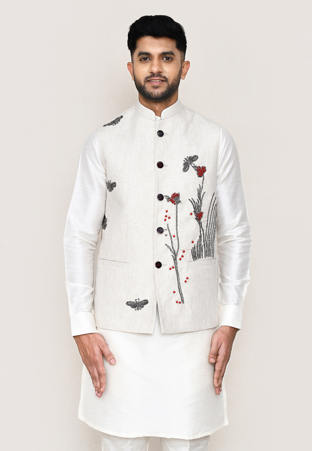 Off White Cotton Nehru Jacket 306062