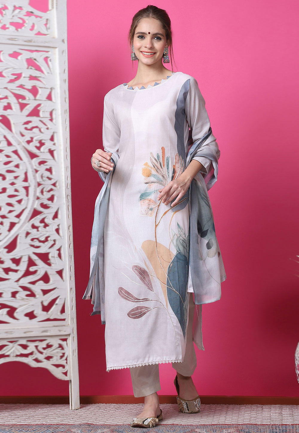 Off White Cotton Pakistani Suit 310090