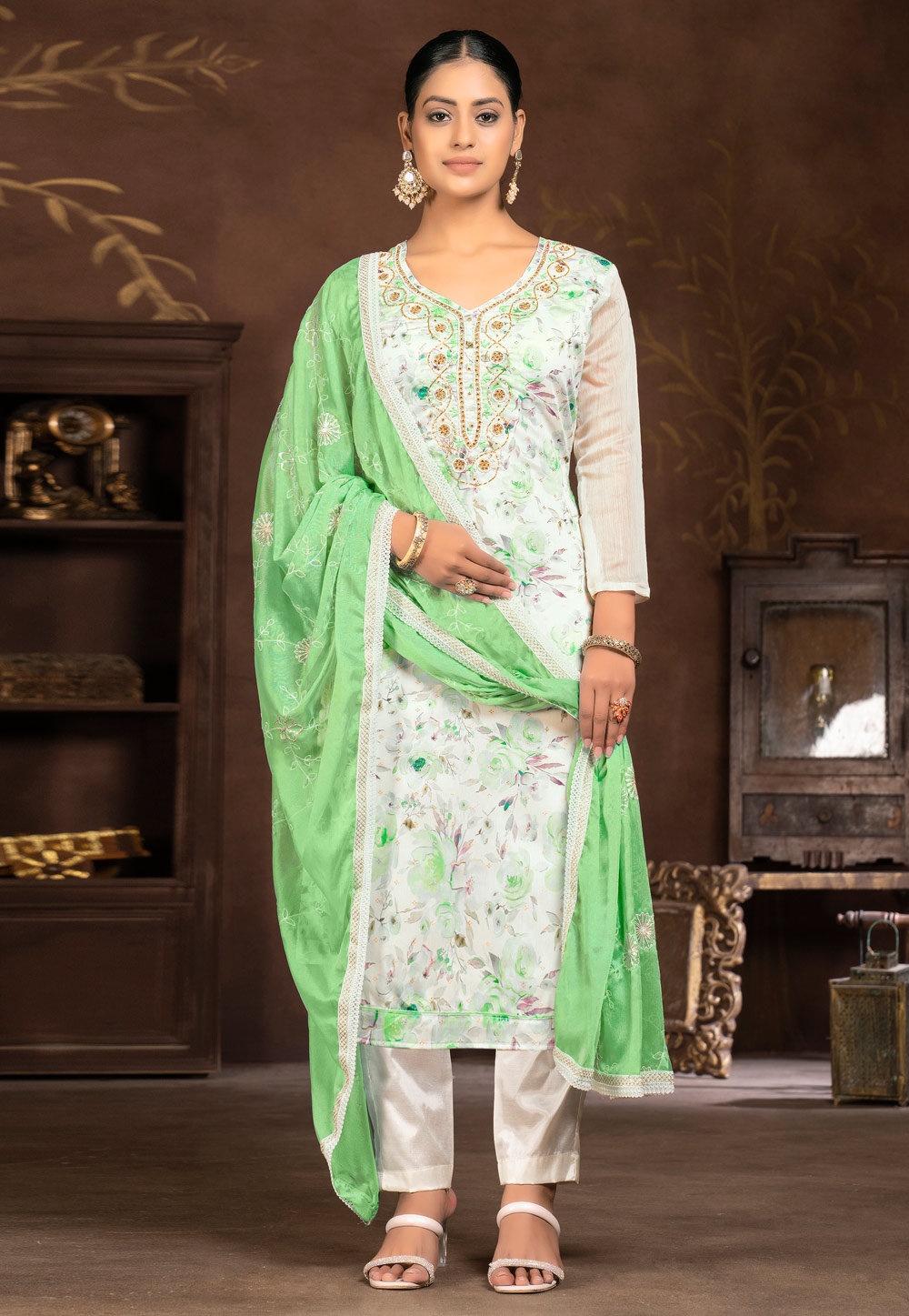 Off White Cotton Pakistani Suit 281066