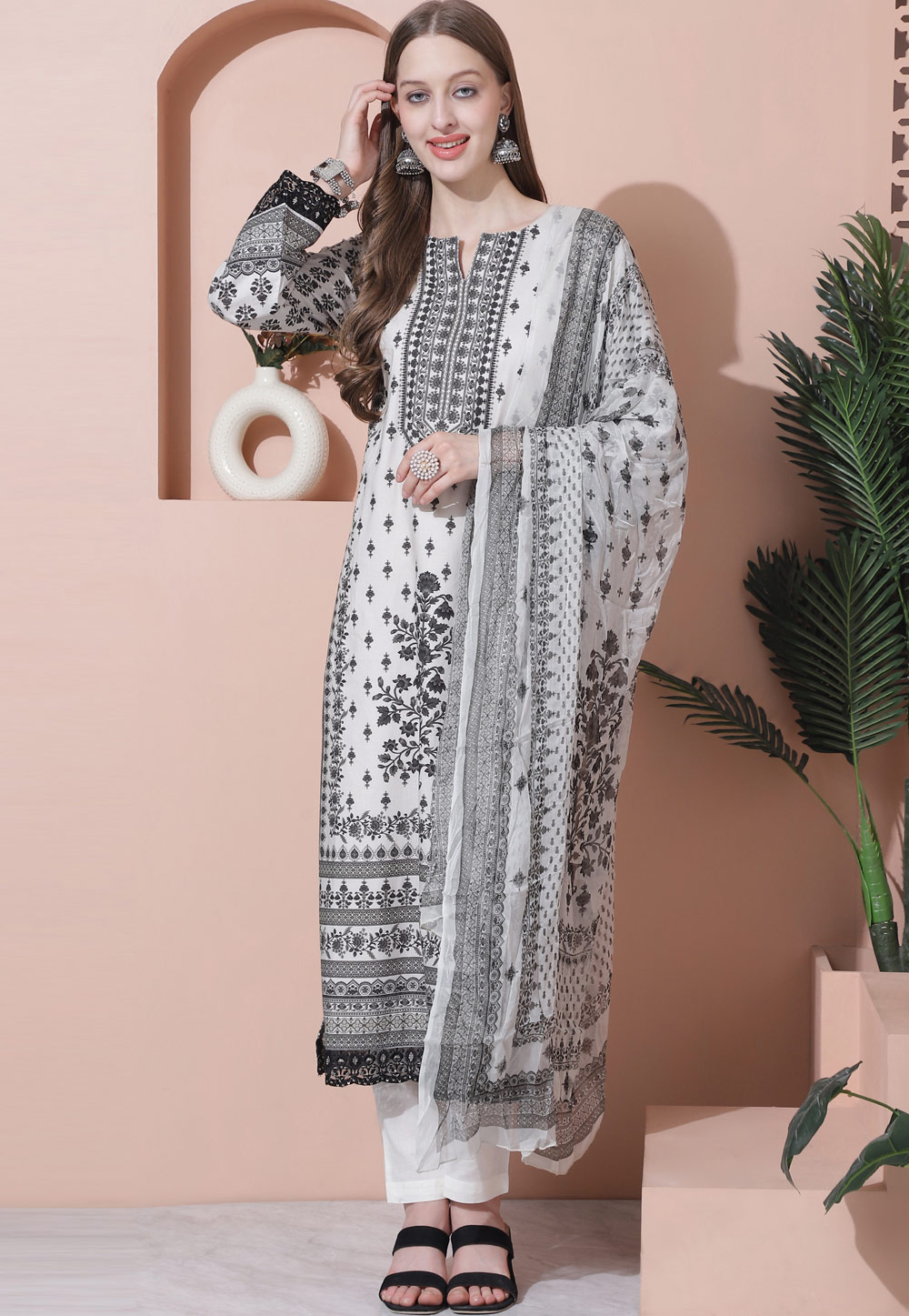 Off White Cotton Pant Style Suit 309914