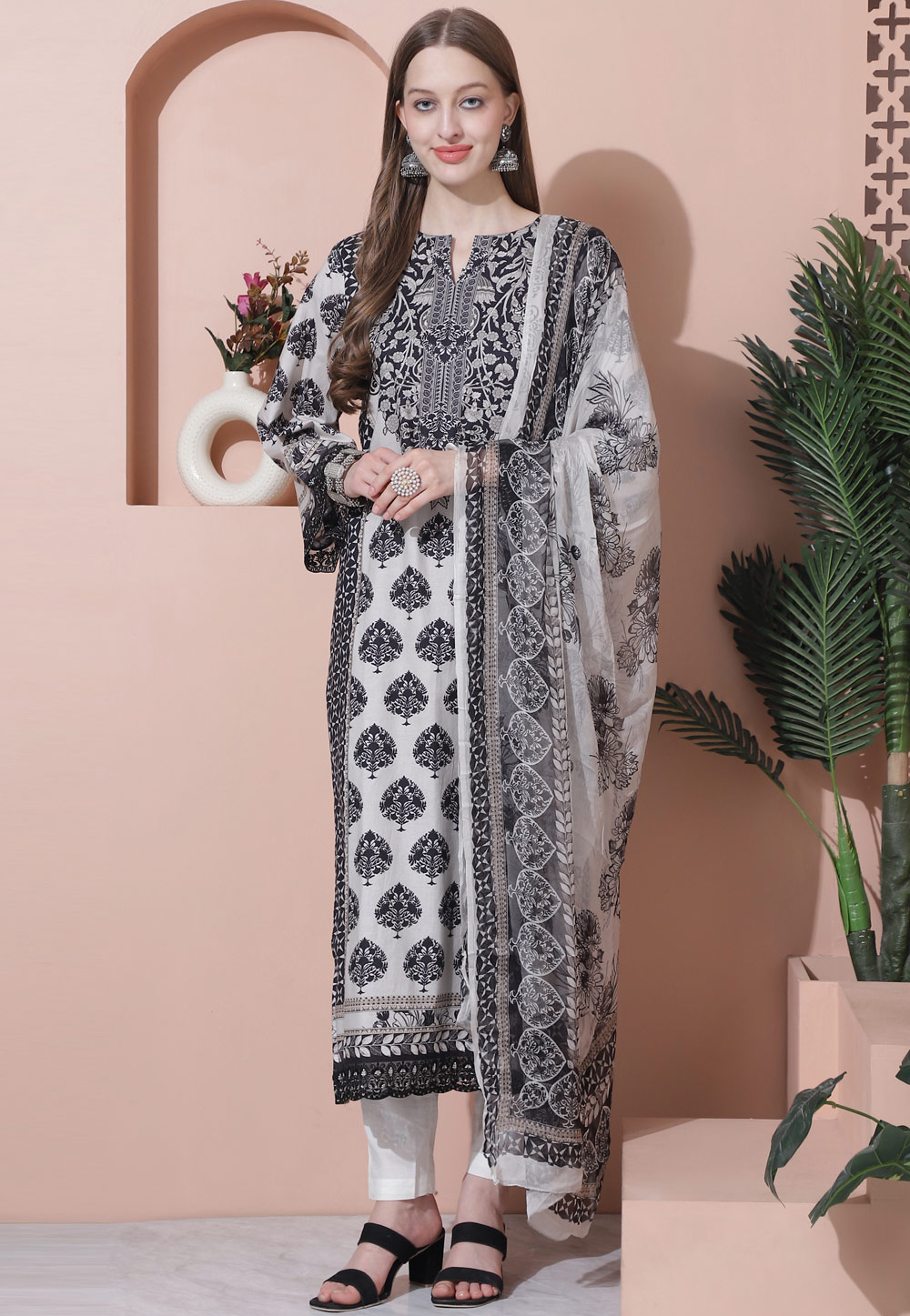 Off White Cotton Pant Style Suit 309916