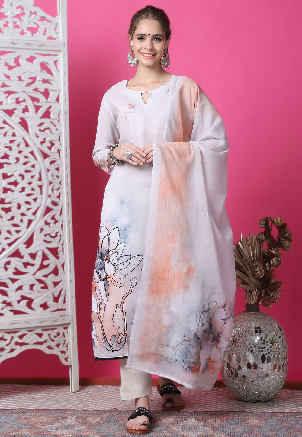Off White Cotton Pant Style Suit 310095