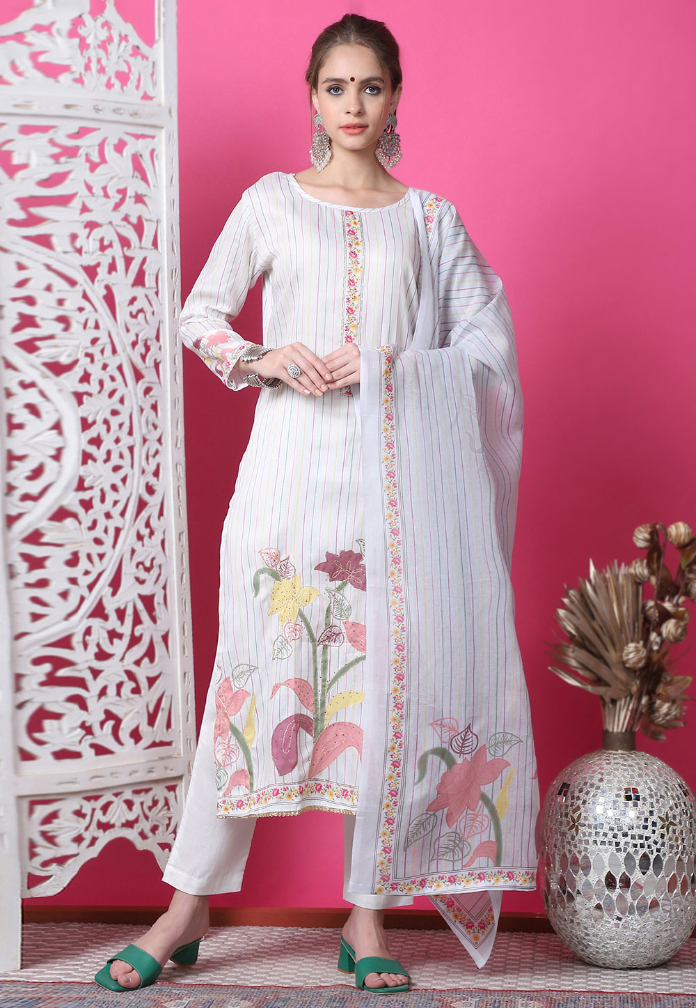 Off White Cotton Pant Style Suit 310099