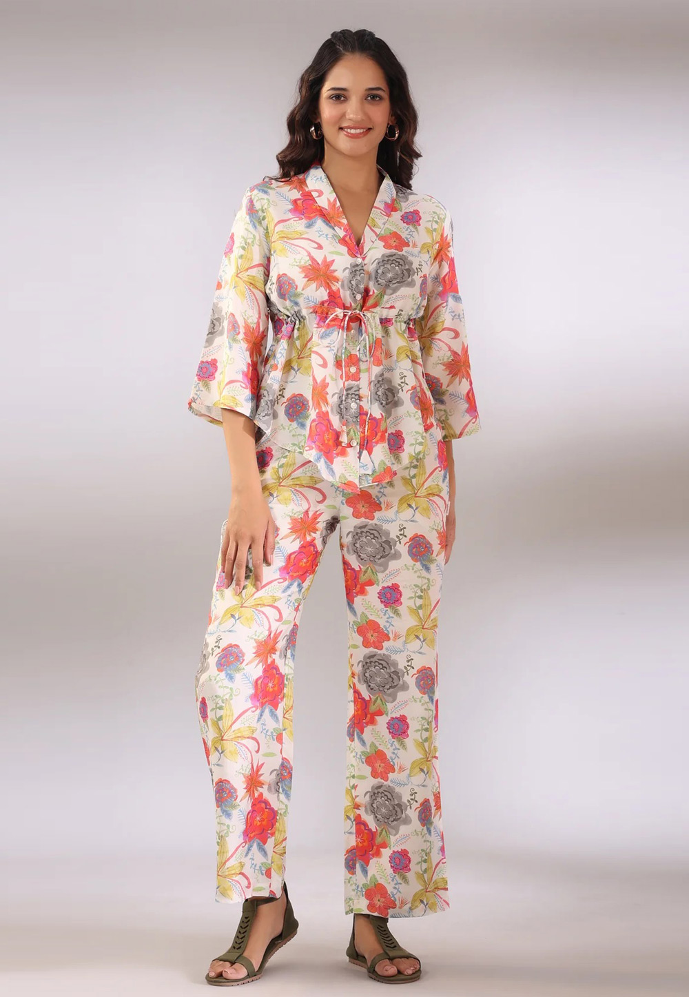 Off White Cotton Printed Co-Ords Set 280886