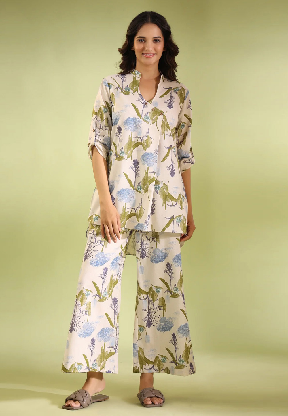 Off White Cotton Printed Co-Ords Set 280891