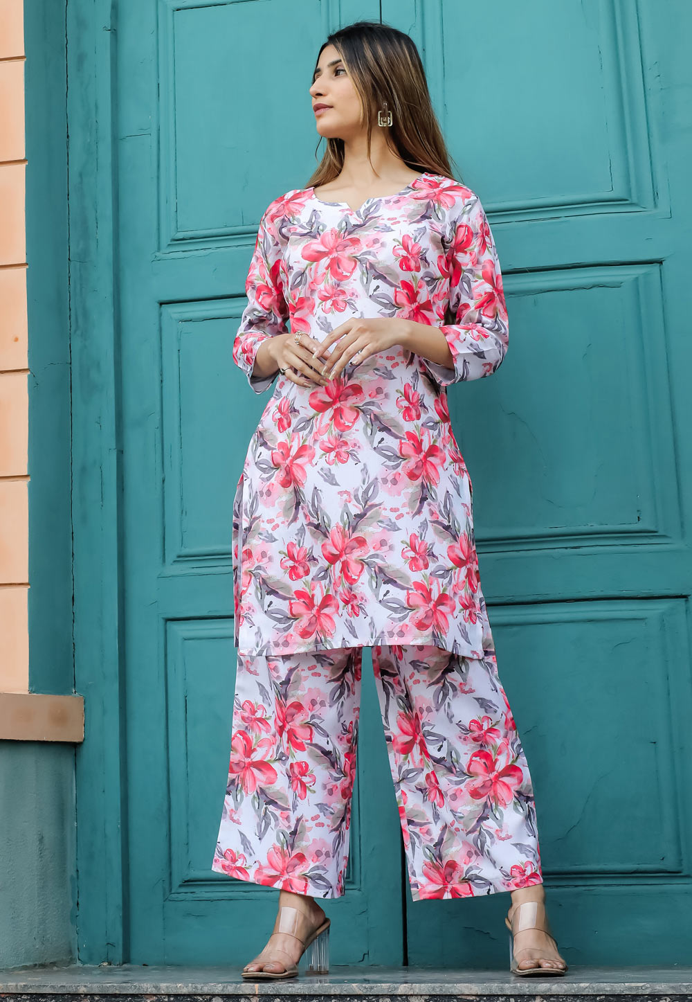 Off White Cotton Printed Co-Ords Set 283400