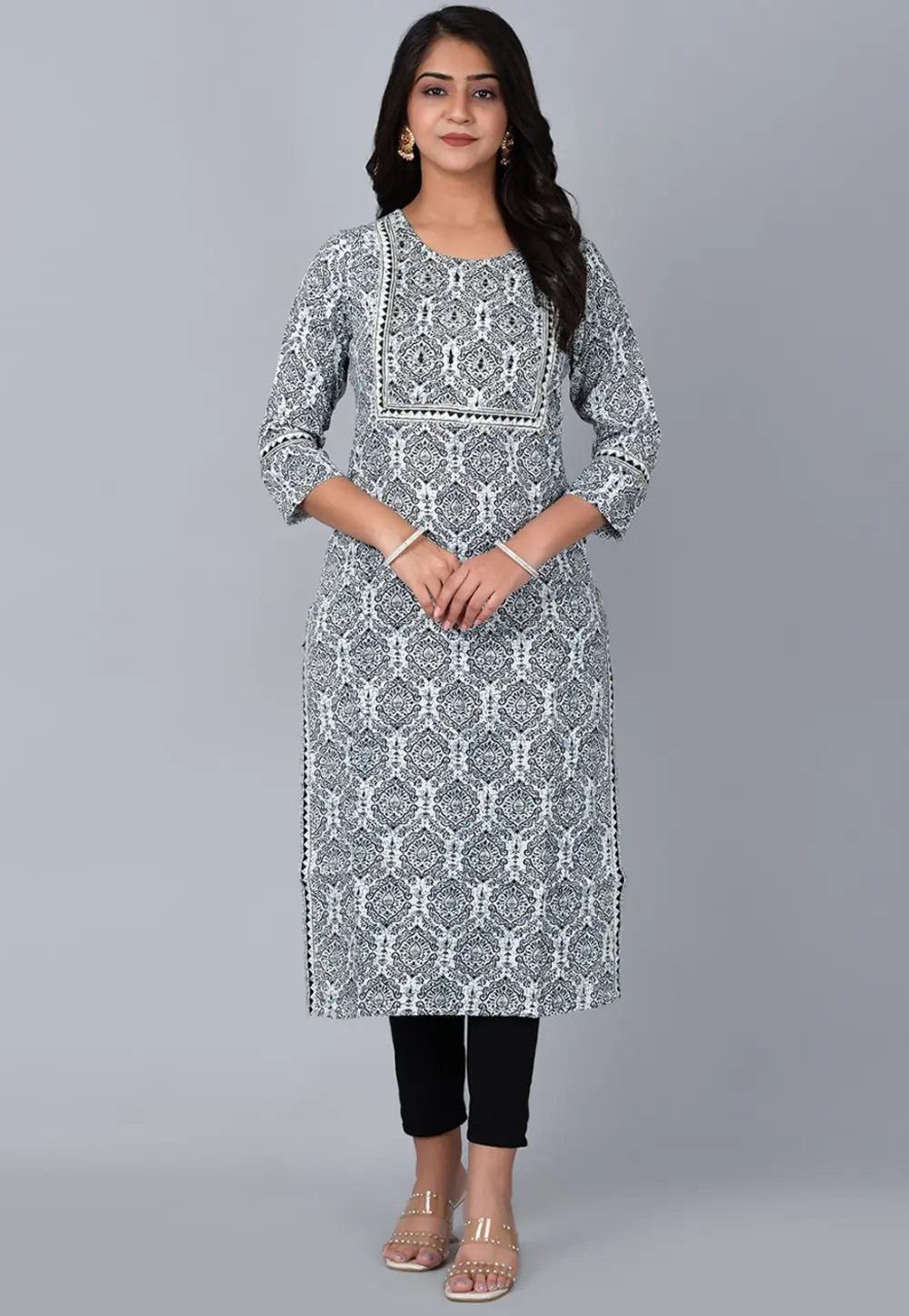 Off White Cotton Printed Long Tunic 302776