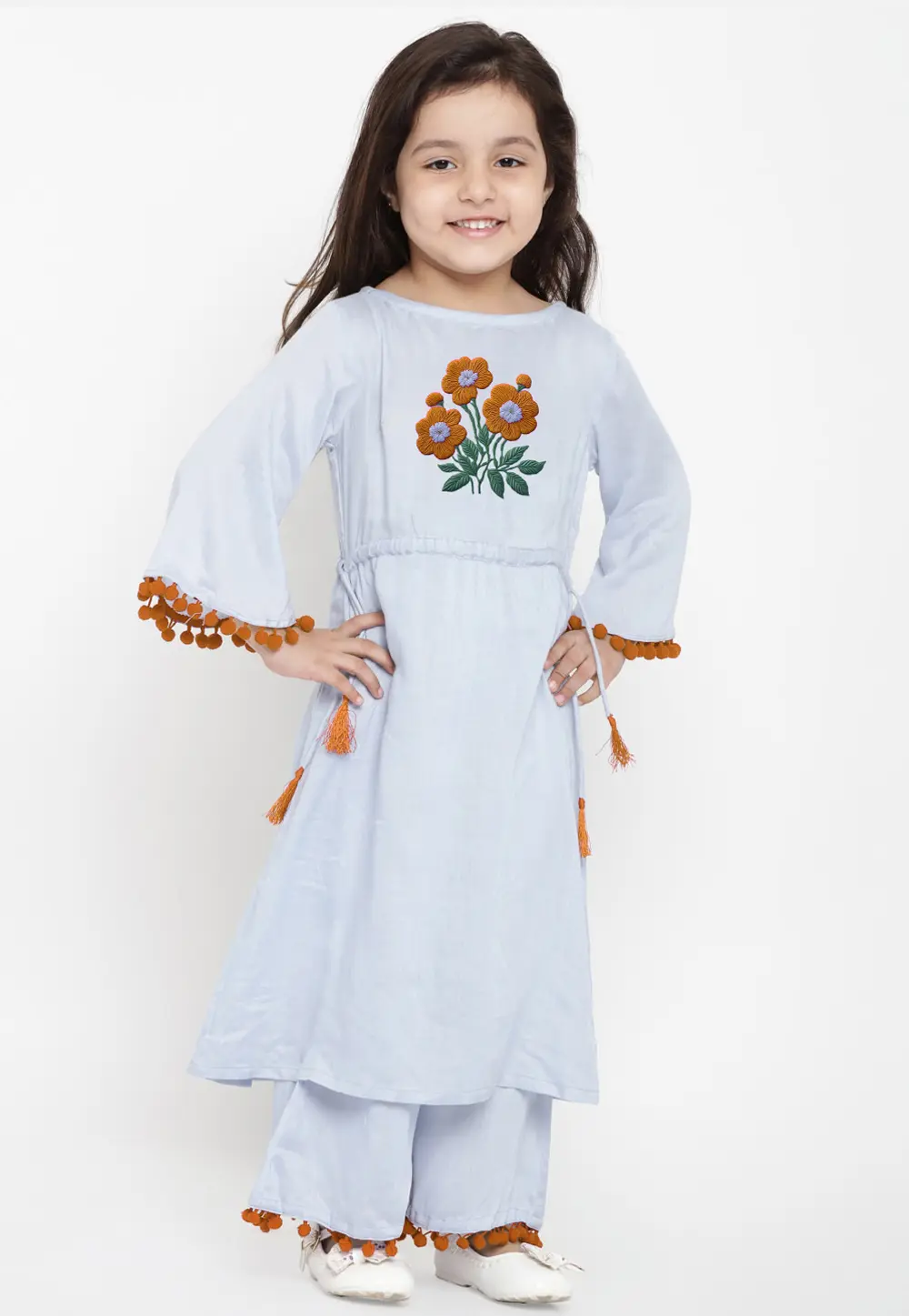 Off White Cotton Rayon Kids Palazzo Suit 301823