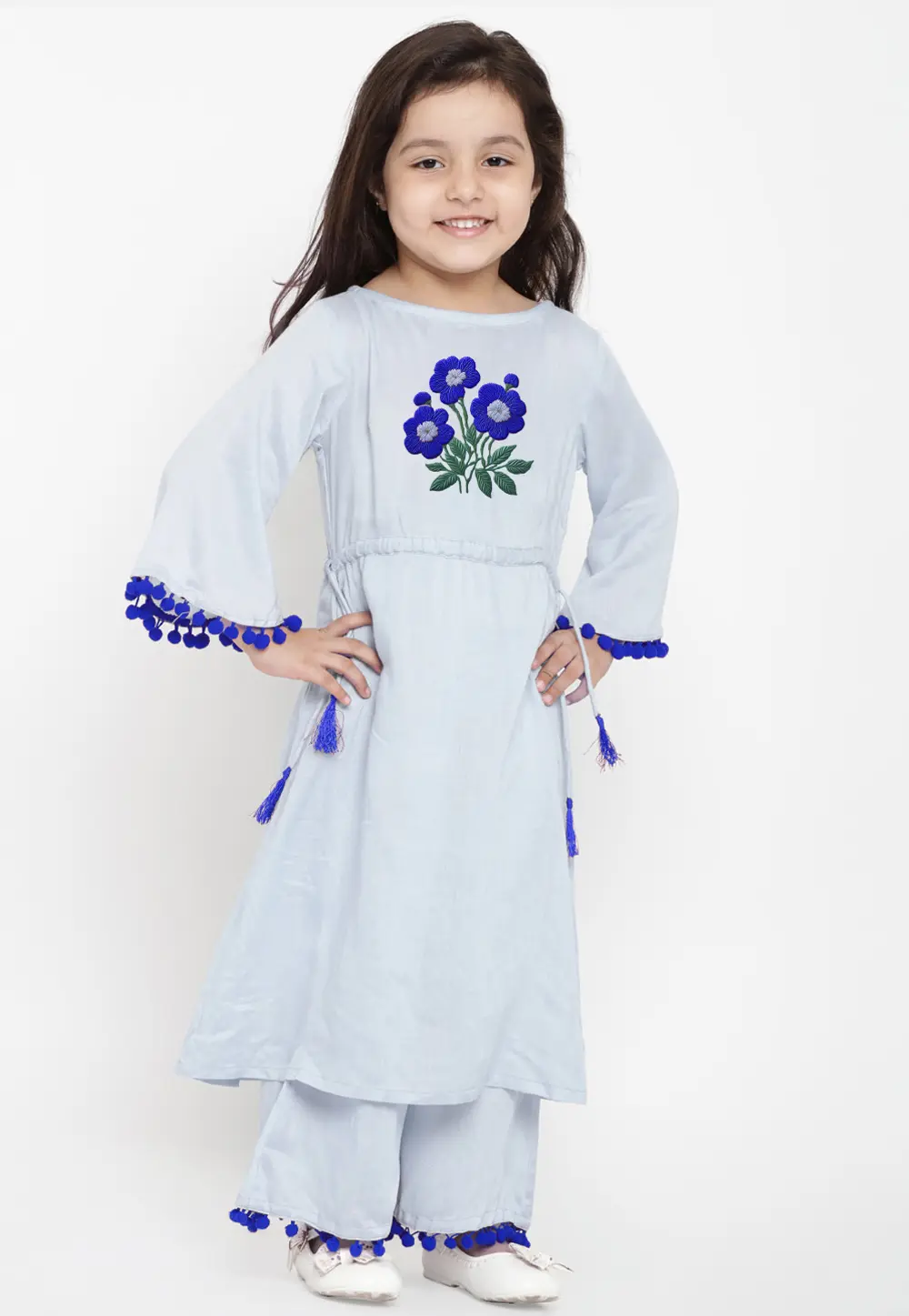 Off White Cotton Rayon Kids Palazzo Suit 301824