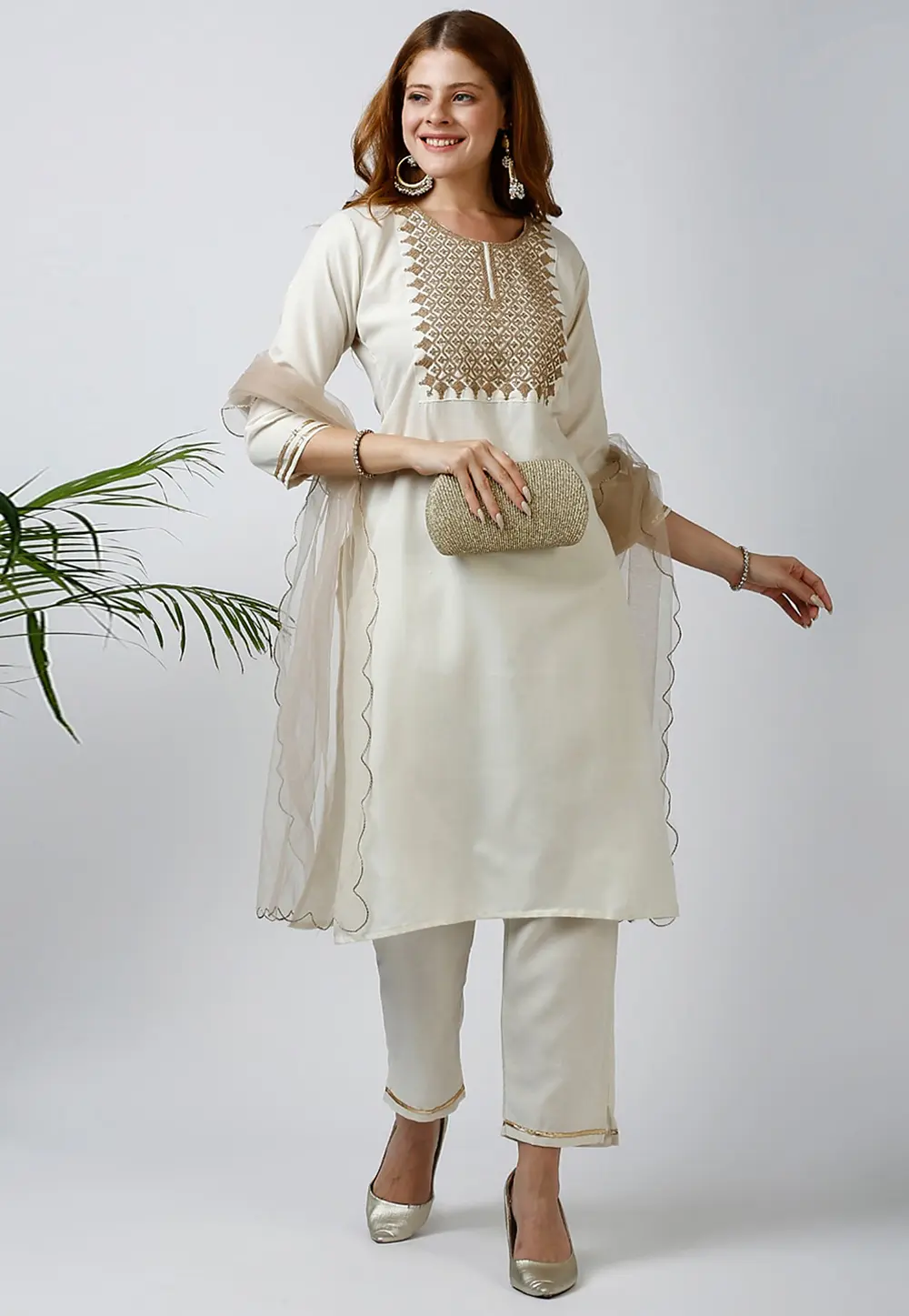 Off White Cotton Readymade Pakistani Suit 301176