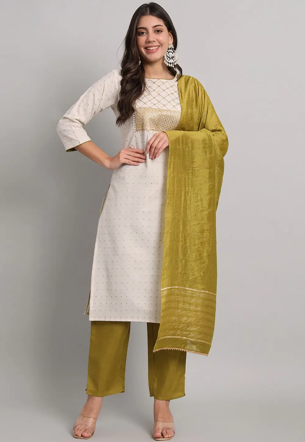 Off White Cotton Readymade Pakistani Suit 301963