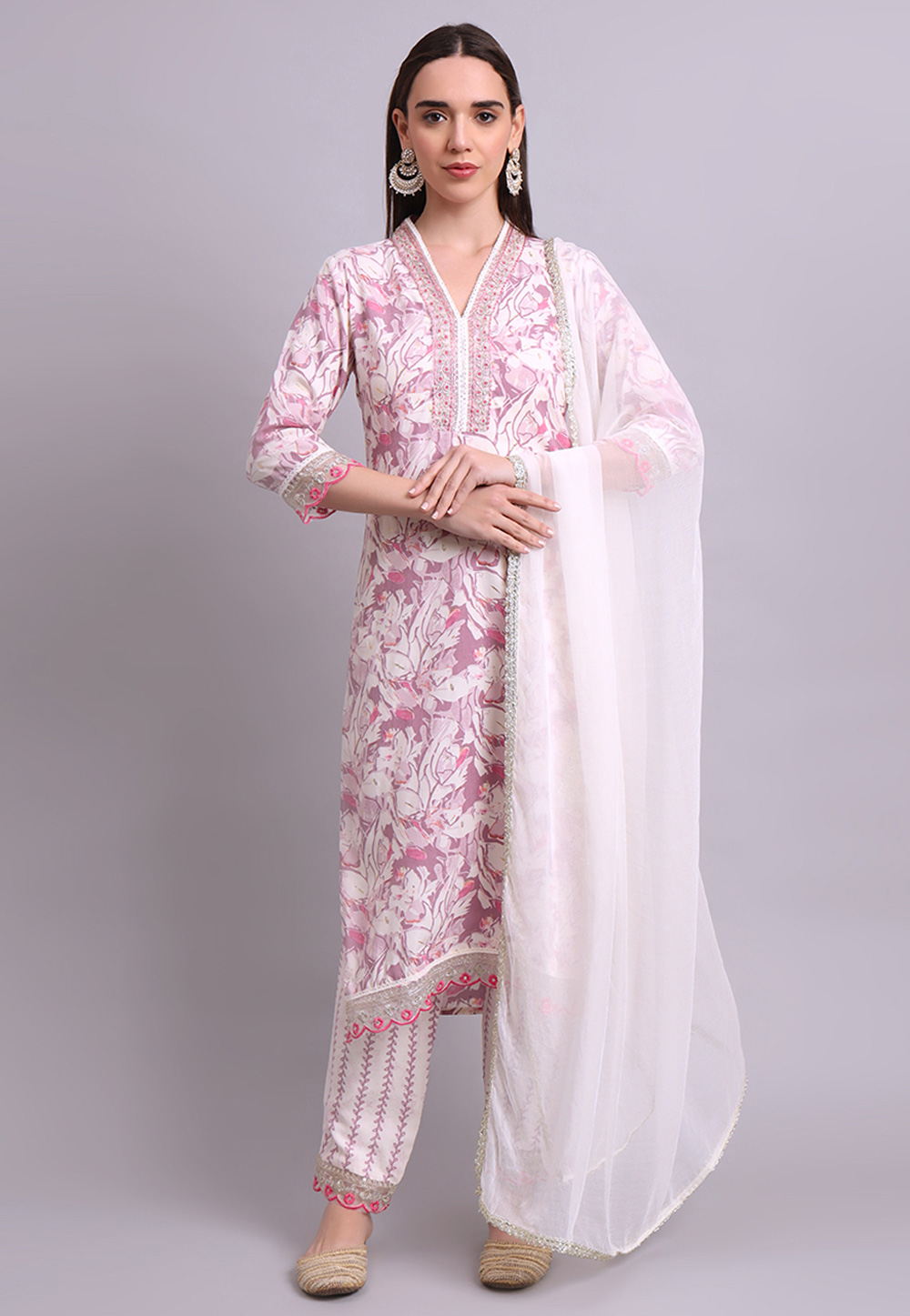 Off White Cotton Readymade Pant Style Suit 309660