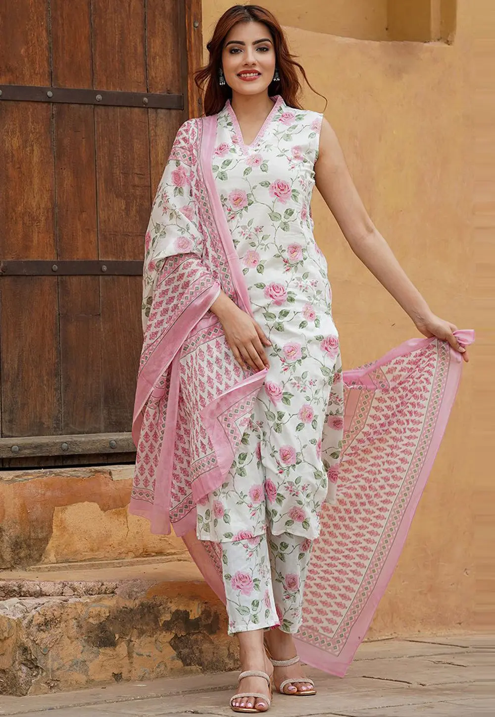 Off White Cotton Readymade Pant Style Suit 302295