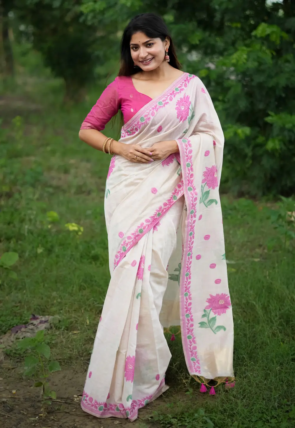 Off White Cotton Saree With Blouse 295709