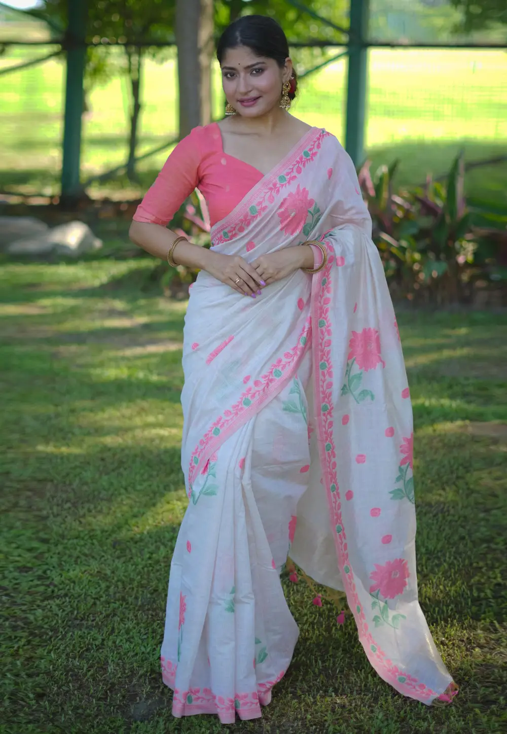 Off White Cotton Saree With Blouse 295712