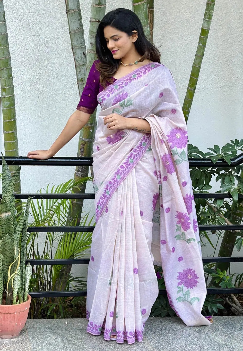 Off White Cotton Saree With Blouse 295713