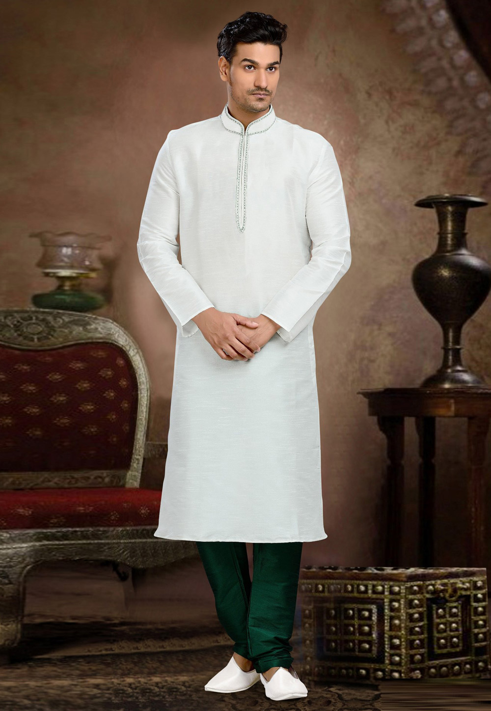 Off White Dupion Silk Kurta Pajama 310786