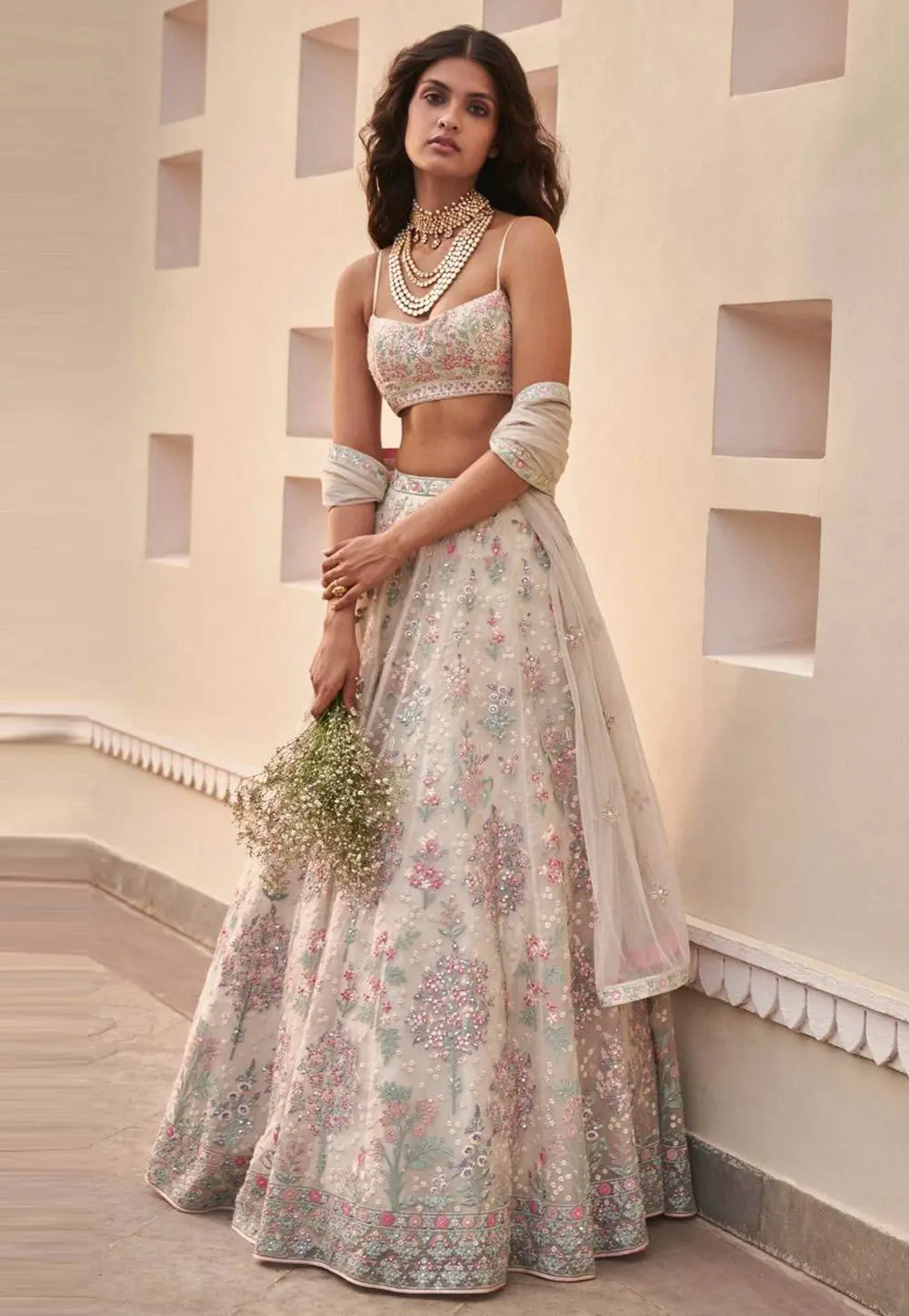 Off White Faux Georgette Lehenga Choli 303861