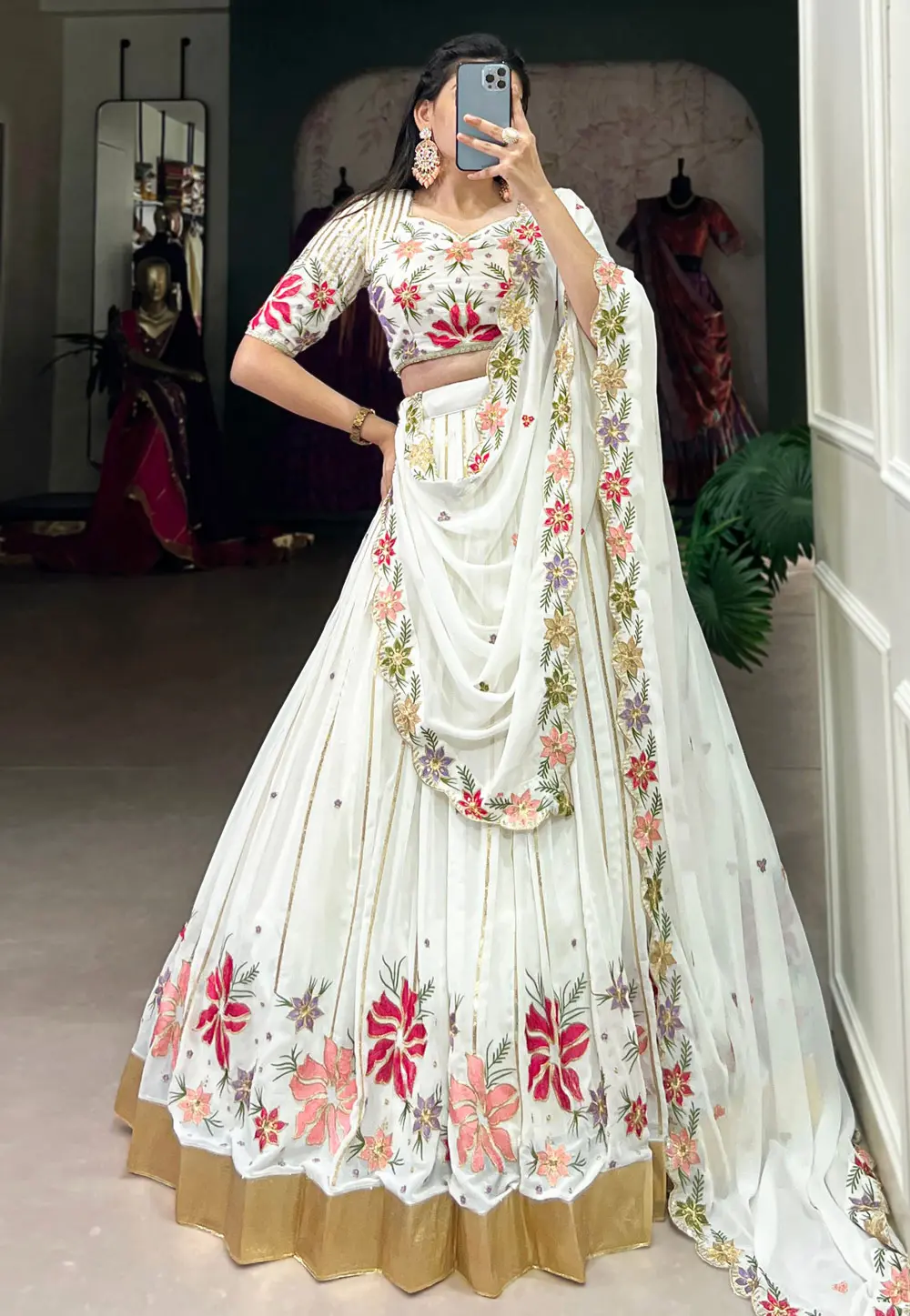 Off White Georgette Circular Lehenga Choli 298942