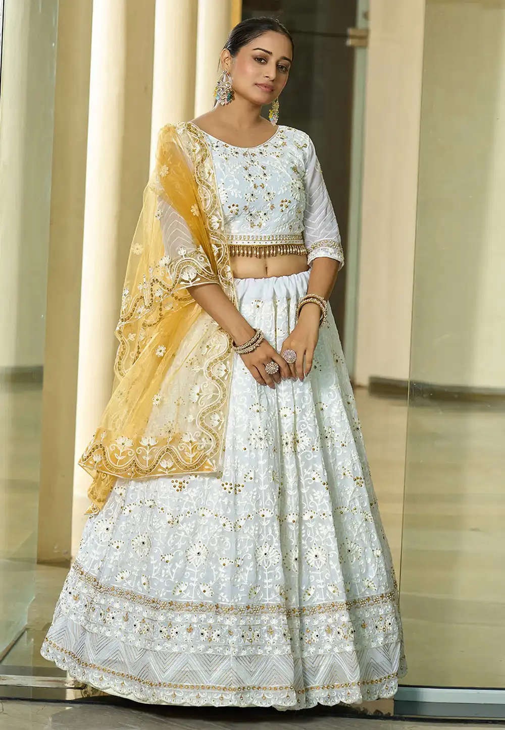 Off White Georgette Lehenga Choli 293989