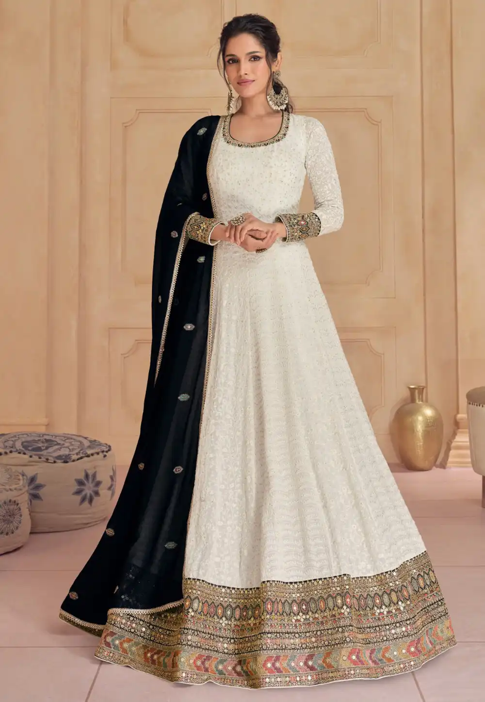 Off White Georgette Long Anarkali Suit 293439