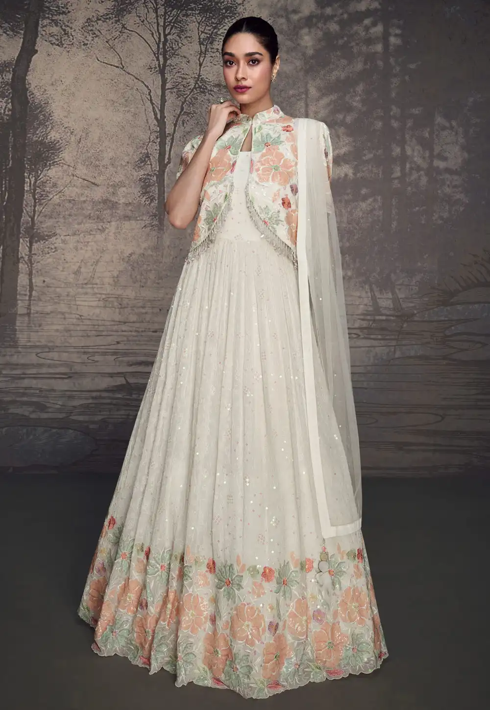 Off White Georgette Long Anarkali Suit 294845