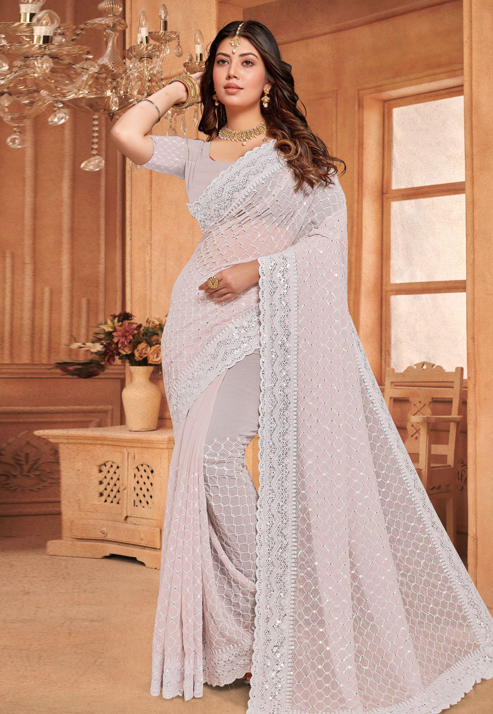 Off White Georgette Saree With Blouse 286492