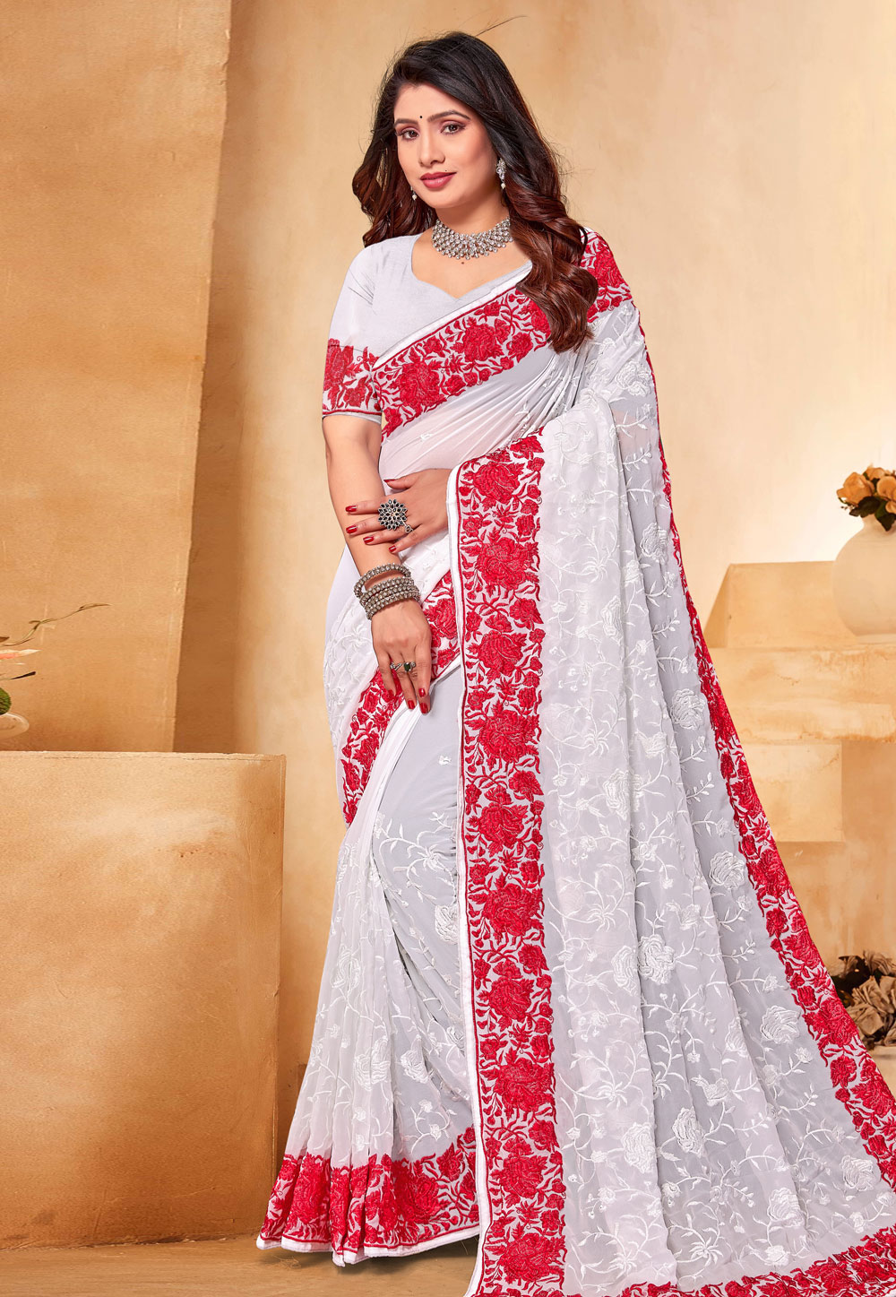Off White Georgette Saree With Blouse 287206