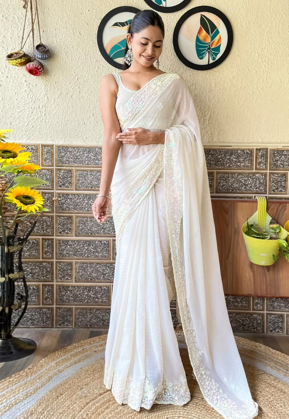 Off White Georgette Saree With Blouse 295492