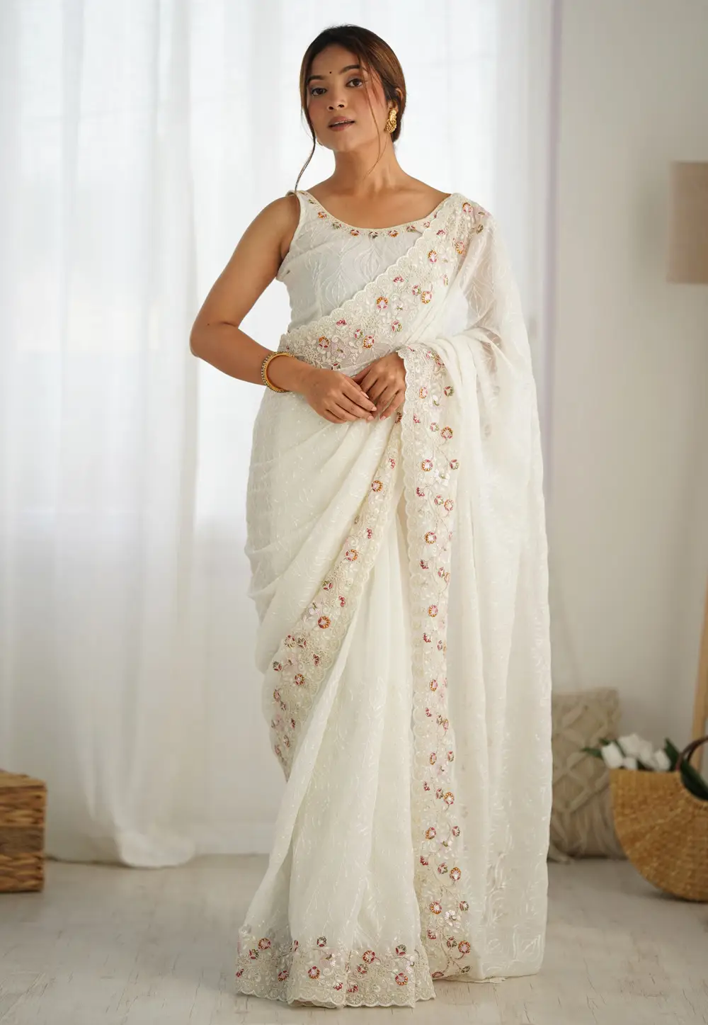 Off White Georgette Saree With Blouse 295670