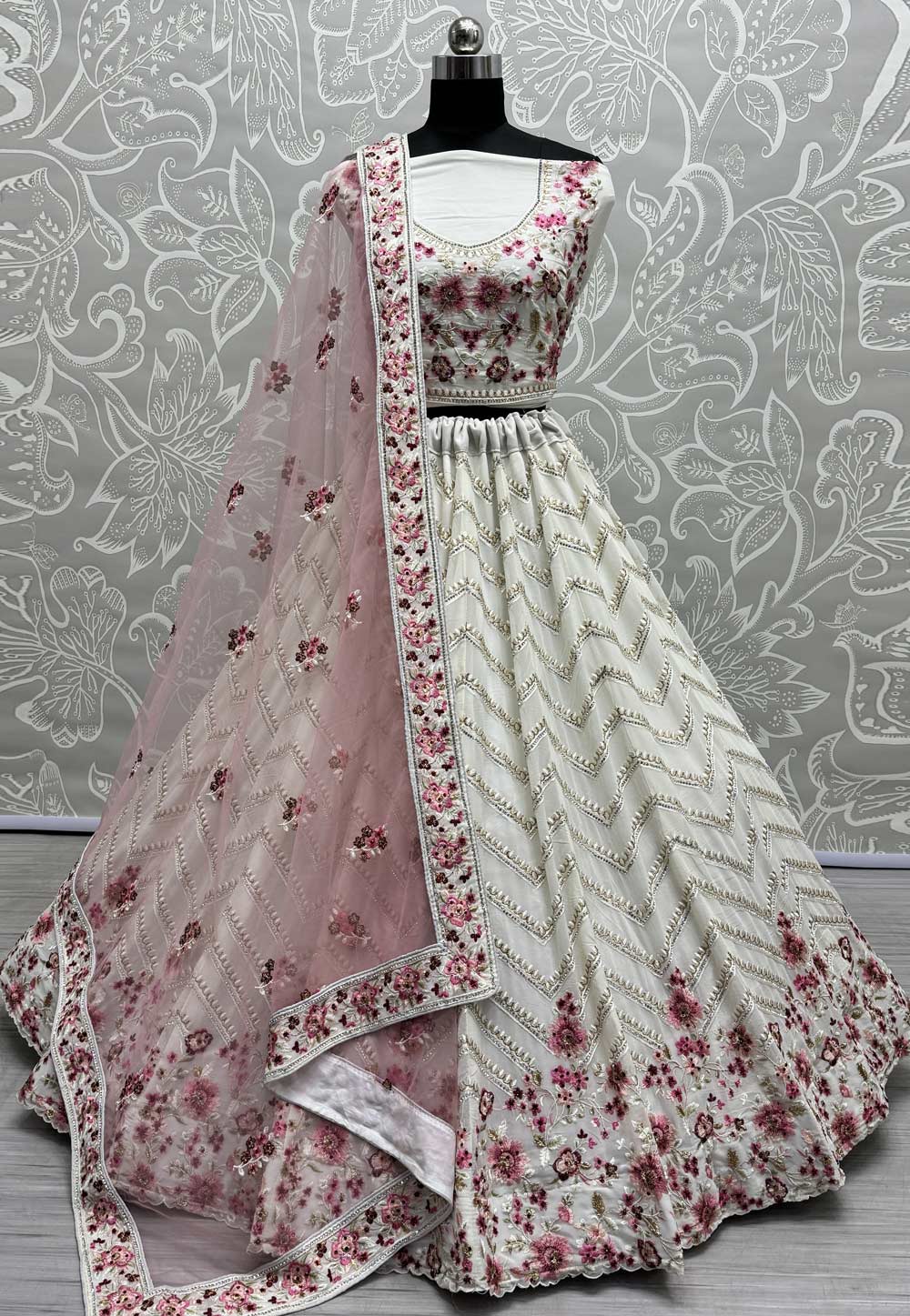 Off White Georgette Wedding Lehenga Choli 287234