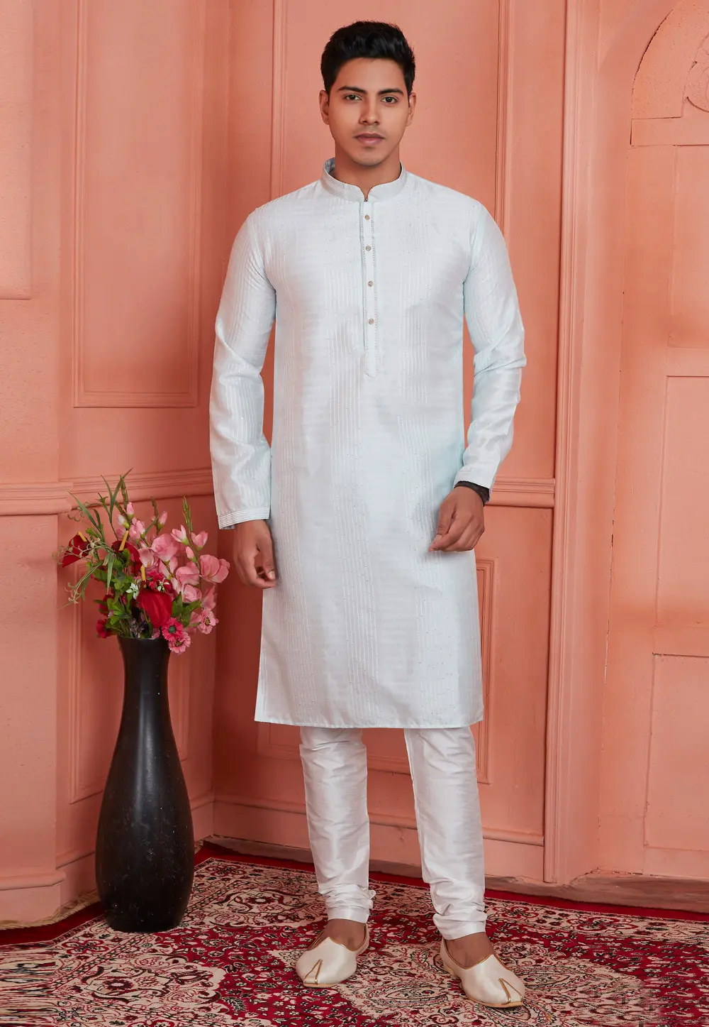 Off White Jacquard Silk Kurta Pajama 304284