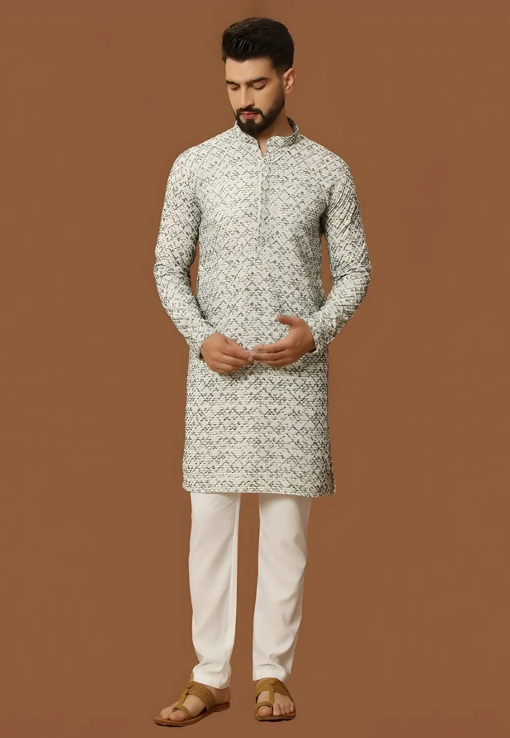 Off White Jacquard Silk Kurta Pajama 297892