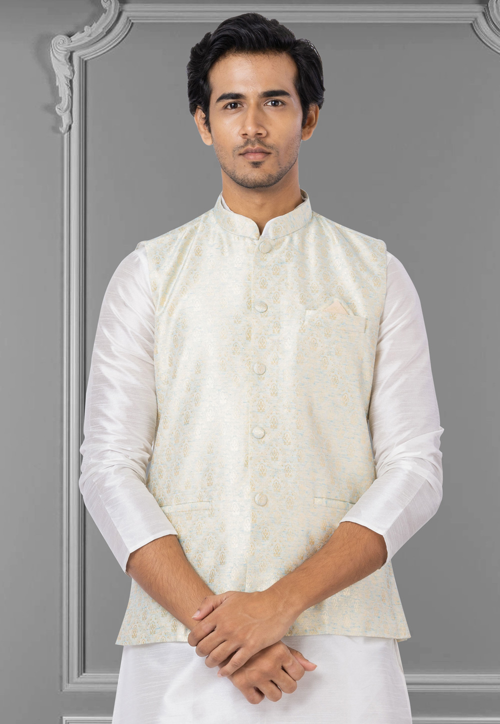 Off White Linen Nehru Jacket 286945