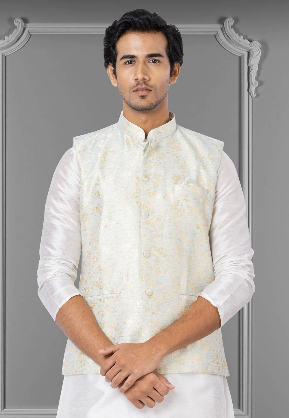 Off White Linen Nehru Jacket 286948